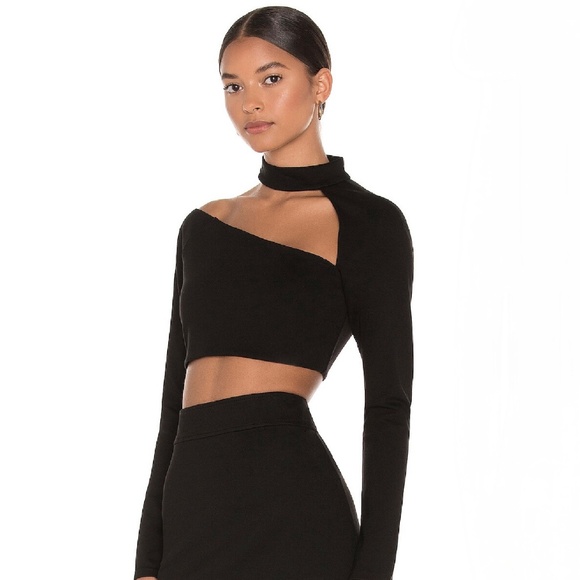 Alexis Black Cut Out Stretch Ponte Asymmetric Crop Top S - Picture 2 of 16